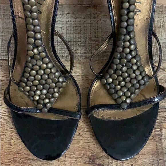 Sam Edelman Nilla Ankle Strap Heels Black Gold Studs Size 7 - Picture 2 of 10